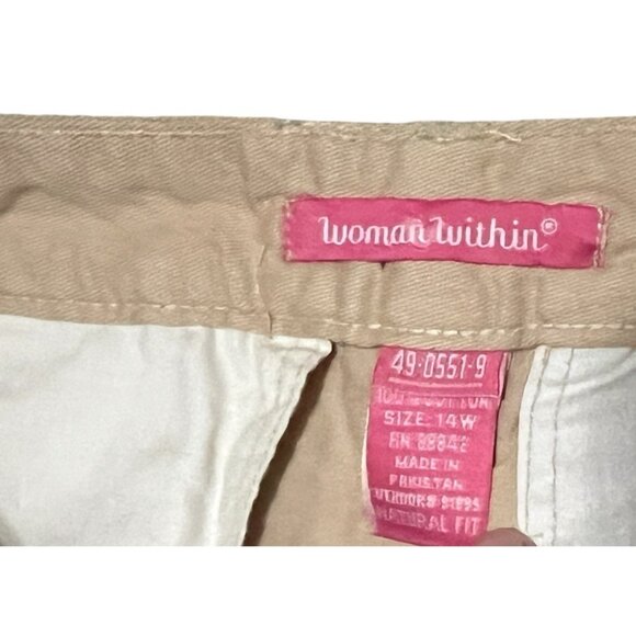 Woman Within NWOT Stretch Cotton Chino Straight Leg Pant Sz 14 Wide Beige Plus - Picture 5 of 8